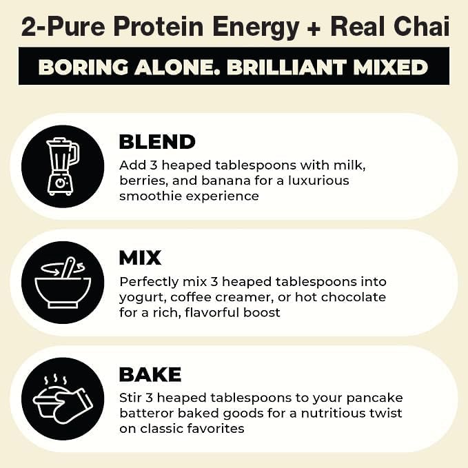 2Pure Chai Protein Powder - Keto Unsweetened Low Carb Gluten Free Non-GMO | 26G Milk Protein Isolate Powder - 30 Servings (2 Pound Real Chai Spices)