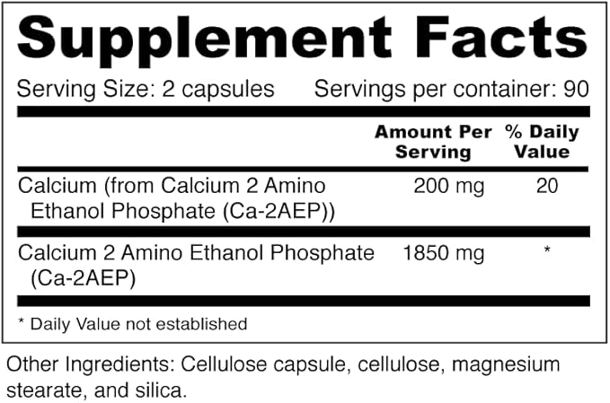 Wellness Resources Calcium AEP - Nerve Support Supplement for Cellular Protection Longevity Cell Membrane Health Myelin Sheath Support - 925mg Ca-2-AEP Per Capsule - 180 Capsules