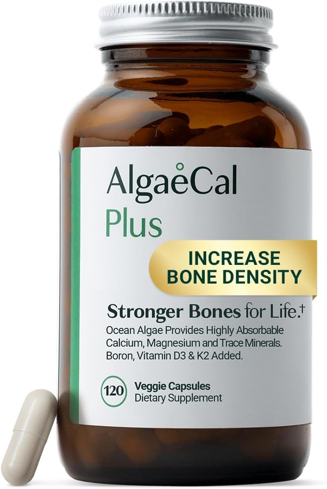 ALGAECAL Organic Red Algae Calcium Supplement for Bone Density Vitamin K2 MK7 (100mg) Vitamin D3 (1600 IU) Magnesium (350mg) &amp Trace Minerals &amp Strength Easy to Swallow 120 Veggie Caps