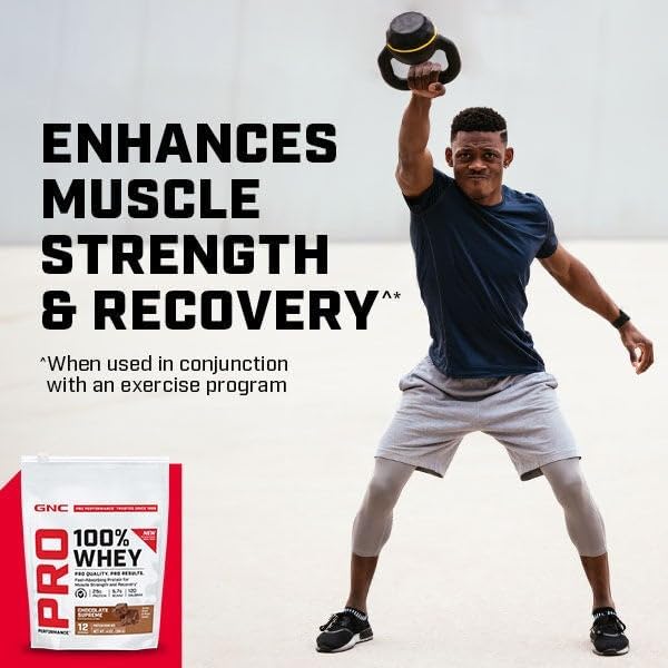 GNC Pro Performance 100% Whey Protein Powder 2.0 Fast Absorbing for Muscle Strength and Recovery Strawberry 12 Servings