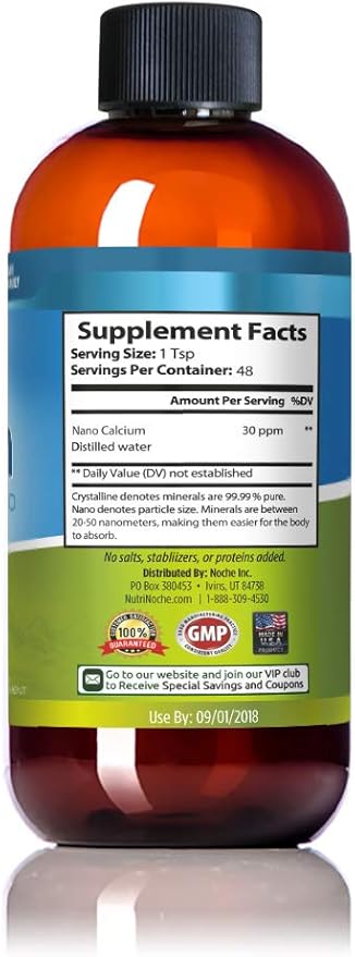 NutriNoche Liquid Calcium Supplement - 99.99% Ultra Pure Crystalline Nano Calcium for Women Men &amp Children - Calcium Citrate Alternative - Absorbed at a Cellular Level Sublingually - 30 ppm