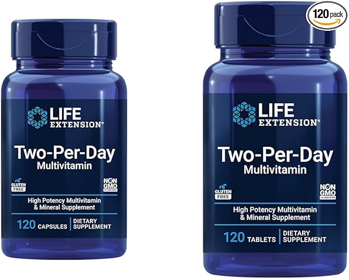 Life Extension Two-Per-Day Multivitamin 120 Capsules &amp 120 Tablets - Vitamins B C D Zinc &amp Over 25 Vitamins Minerals &amp Extracts