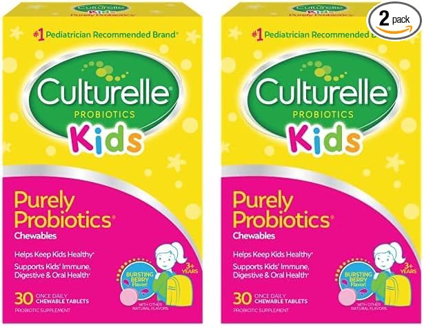Culturelle Kids Chewable Daily Probiotic for Kids Ages 3+ No.1 Pediatrician-Recommended Brand Natural Berry Daily Probiotics for Digestive Health Oral Care &amp Immune Support 2 Month Supply