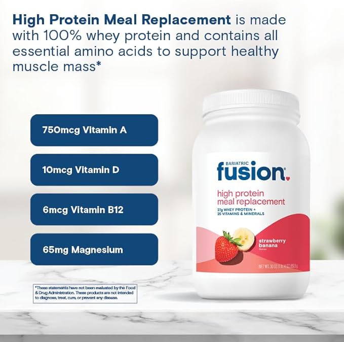 Bariatric Fusion Strawberry Banana Meal Replacement 27g Protein Powder 21 Serving Tub for Bariatric Surgery Patients Including Gastric Bypass and Sleeve Gastrectomy - No Gluten Aspartame or Sugar