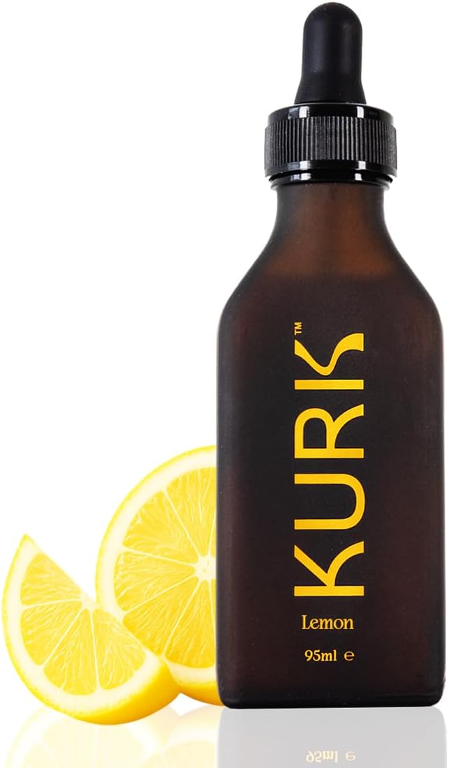 Kurk Essential Liquid Turmeric Curcumin Supplement Turmeric Drops Oil for Advanced Everyday Wellness Focus &amp Energy 185x More Absorbable Than Powders Plant-Based (Lemon) (3.2 Fl Oz)