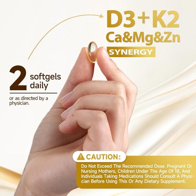 Vitamin D3 K2 Magnesium 10000 IU 120 mcg K2 Capsules 60 Count (Packs of 2) | with VIT B6 Zinc &amp Quercetin | D3K2 Supports Superior Absorption Energy Immune Muscle Health for Men &amp Women
