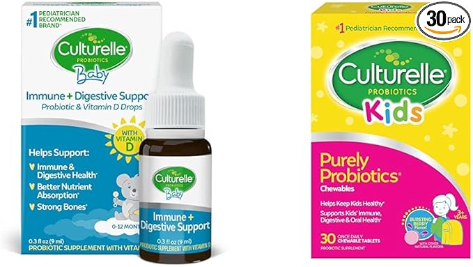 Culturelle Baby &amp Kids Probiotics with Vitamin D 30 Count Immune &amp Digestive Support for Ages 0-12 Months and 3+ Years