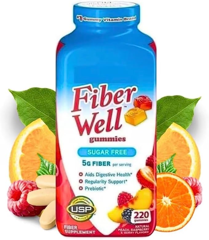 Vita Fiber Well Gummies Sugar Free Peach Raspberry &amp BlackBerry Flavors 220 Count Pack of 1