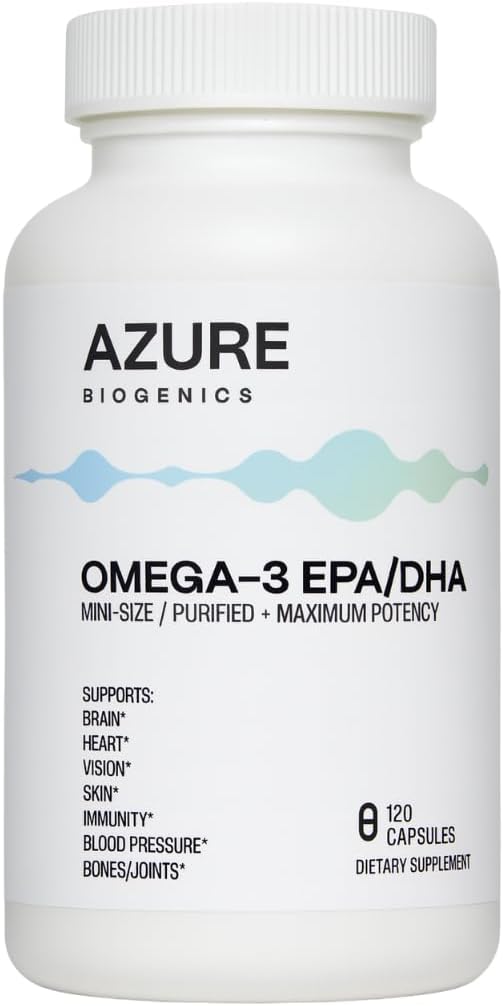 Omega-3 Supplement-High Potency EPA/DHA Fish Oil- Supports Brain Heart Vision Skin Immunity Blood Pressure &amp Bones/Joint*-Molecularly Distilled Ultra-Purified-120 Easy to Swallow Mini Softg