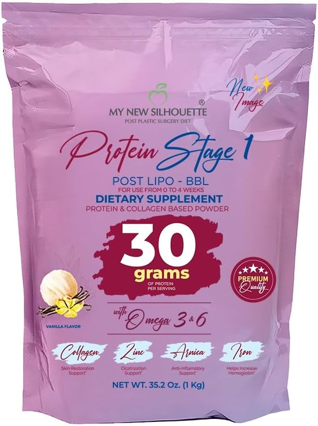 MI NUEVA SILUETA My New Silhouette Protein Post BBL Stage 1 (vainillA) omegas 3 6 9 potentialized with Thirty Grams of Protein per Shake