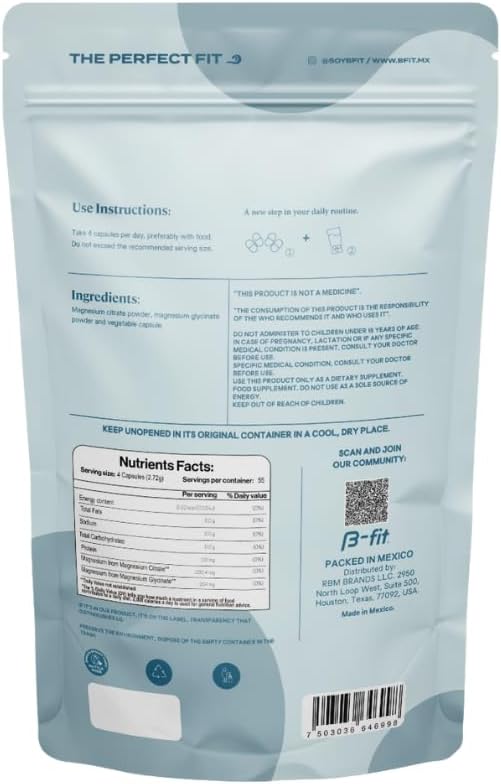 Magnesium Glycinate &amp Citrate - Supports Sleep and Muscle Recovery - Vegan - 496 mg -220 Capsules - 2 Month Supply