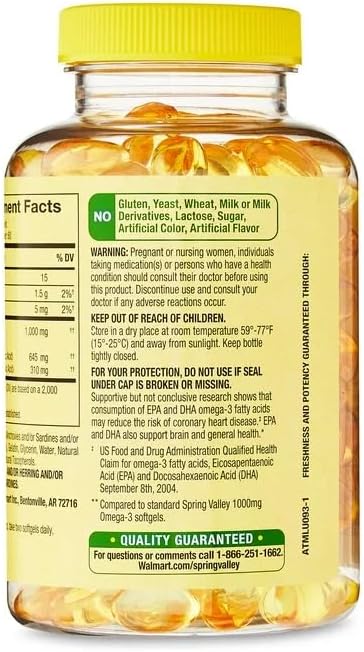 Spring Omega-3 Mini from Fish Oil 1000 mg 120 Count Dietary Supplement Omega 3 Mini Softgels Bundle with Vitamin Guide (2 Items)
