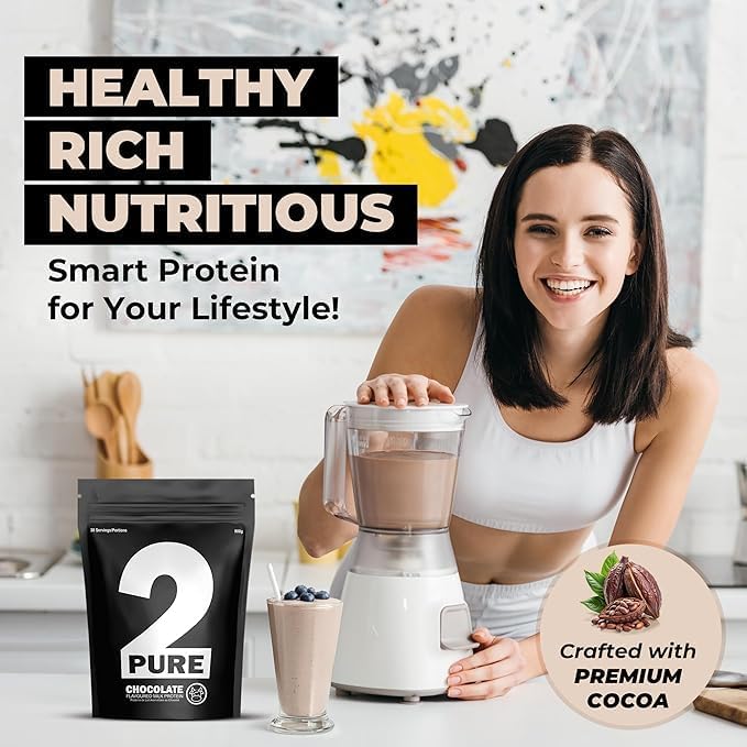 2-Pure Protein Powder - Unsweetened Only 2 Ingredients | Keto Low Carb Gluten Free Non-GMO | 26G Milk Protein Isolate Powder - 30 Servings (2 Pound Chocolate)