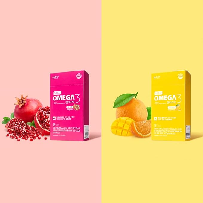Chunwoodang Plant-Based Omega-3 Jelly Stick with Korean Perilla Oil (0.7 oz x 15 Sticks) (0.7 oz x 15 Sticks Orange&ampMango)