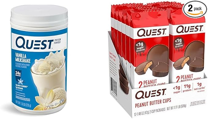 Quest Protein Powder with 24g Protein and Peanut Butter Cups with 9g Protein 12 Count