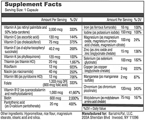 BariatricPal 30-Day Bariatric Vitamin Bundle (Multivitamin ONE 1 per Day! Capsule with 18mg Iron and Calcium Citrate Soft Chews 500mg with Probiotics - Caramel Apple)