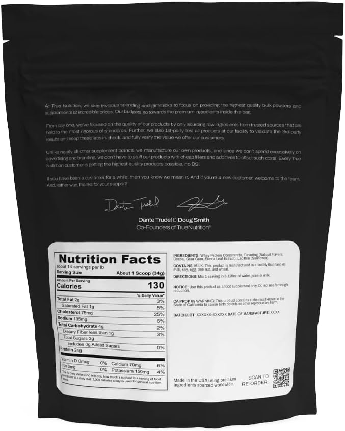 True Nutrition Whey Protein Concentrate Powder - 24g Complete Whey Protein per Serving - High Leucine Full Amino Acid Profile - Gluten Free Soy Free Vegetarian - Chocolate Fudge Brownie - 2lb