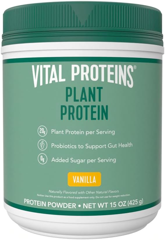 Vital Proteins Protein Powder – 20g Plant Based Protein with Chickpea – 1B CFU Probiotic for Gut Health No Added Sugar – Vanilla 15 oz