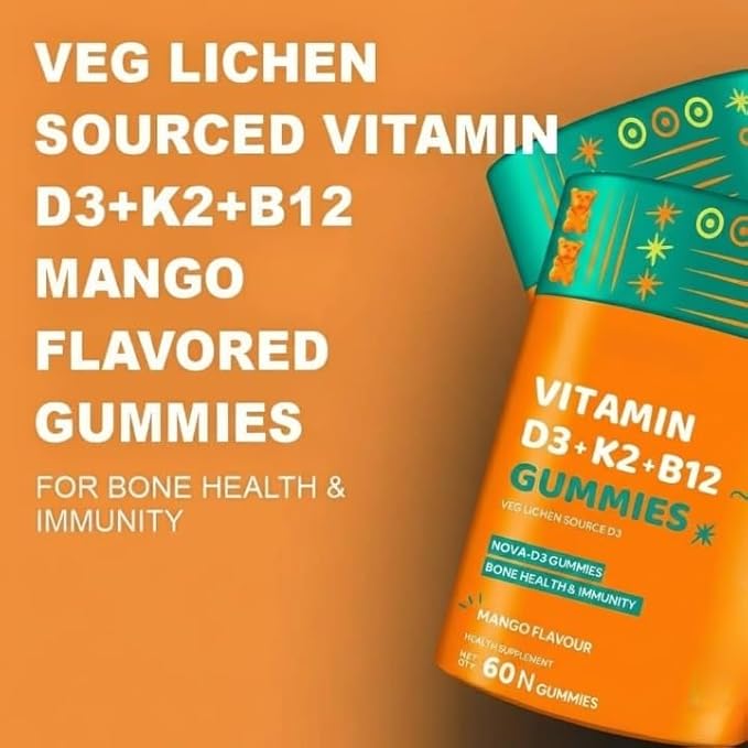 Vitamin D3 K2 B12 - Gummies for Women Men &amp Kids - 60 Veg Gummies