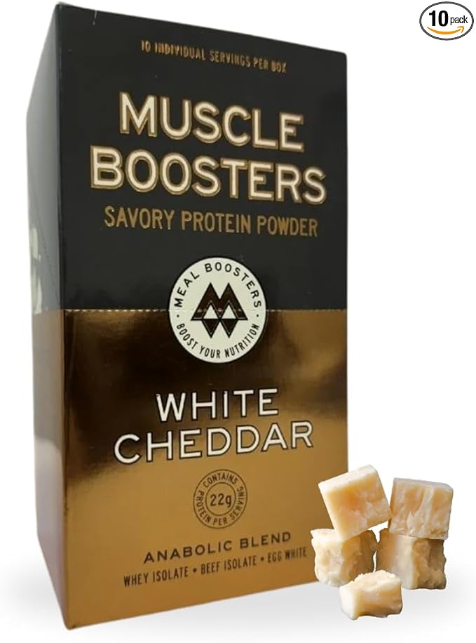 Muscle Boosters Savory Protein Powder | 22g Protein per Serving | Whey Isolate Beef Isolate Egg White | Cooking-Friendly Protein Supplement |Pack of 10 Single Servings