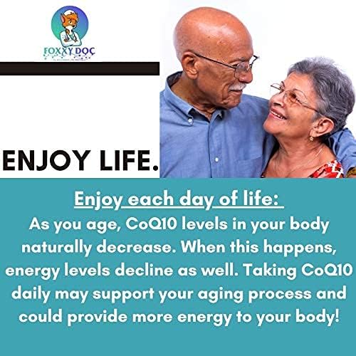 CoQ10 400 MG Per 2 Caps - Ubiquinone - Excellent Value - Heart Brain &amp Cellular Supplement - Energy Support - 200 Caps in Bottle - by Foxxy Doc
