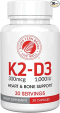 Silver Fern Vitamin K2-D3 Supplement Brand - Natural Non-Synthetic - K2-7 as Menaquinone-7 (MK-7) - D3 as cholecalciferol - Bone Heart &amp Energy Support (1 Bottle - 30 Capsules - 30 Servings)