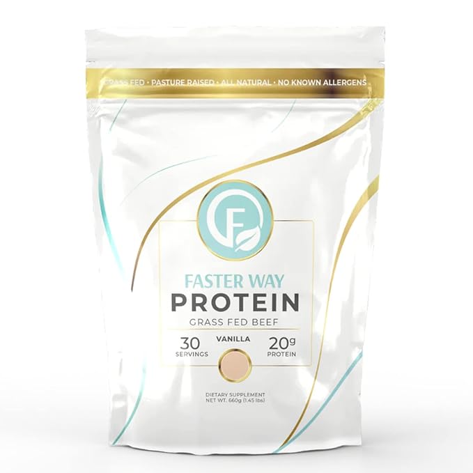 Faster Way - Protein Powder - Hydrolyzed Grass Fed Beef - 20g of Protein Per Serving - Muscle Growth &amp Recovery - 9 Essential Amino Acids - Sugar Gluten &amp Dairy Free - Non-GMO - Vanilla - 30