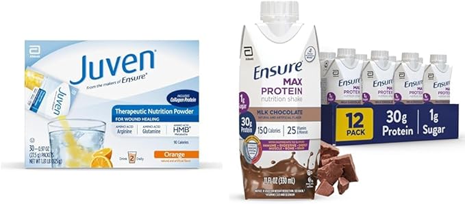Juven Therapeutic Nutrition Drink Mix Powder for Wound Healing Support &amp Ensure Max Protein Nutrition Shake with 30g of Protein 1g of Sugar High Protein Shake