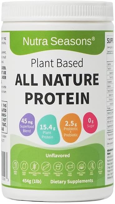 Nutra Seasons’ Plant Based All Nature Protein Powder with Mushroom Blend Superfood Blend Prebiotic &amp Probiotic Blend Vitamin B12 and Iodide Tasty and Great for Energy Gut Health Daily Vital
