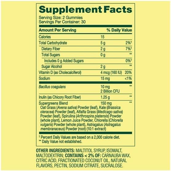 H4U Spring Valley Kids Supergreens with Prebiotic Fiber and Probiotic Vegetarian Gummies 60 Count