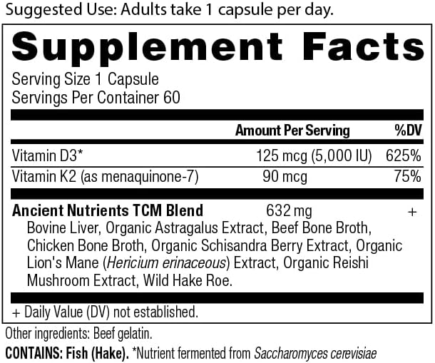 Ancient Nutrition Vitamin D Capsules 60 Count + Vitamin C Capsules 60 Count