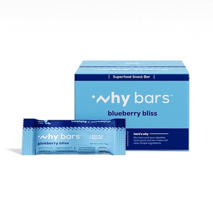 Why Bars Superfood Protein Bars 2.04 Ounce Bars - Protein Bar Superfood Gluten Free Non GMO Organic Vegan Simple Ingredients (Blueberry)