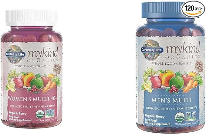 Garden of Life Organics Women 40+ Gummy Vitamins - Berry - Certified Organic Non-GMO Vegan &amp Organics Men's Gummy Vitamins Multi Berry 120 Count