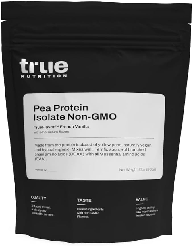 True Nutrition Pea Protein Isolate Powder - 25g Vegan Plant Protein per Serving - Non-GMO Gluten Free Dairy Free Soy Free - French Vanilla - 2 lb