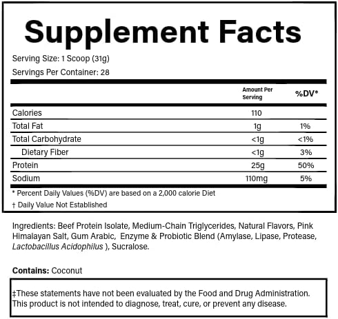 PURE® Grass-Fed Beef Protein Isolate Powder - 25g Protein 28 Servings - Dairy-Free Paleo &amp Keto Friendly Protein - with MCT Oil Probiotics &amp Natural Collagen - No Whey or Lactose - Vanilla 8