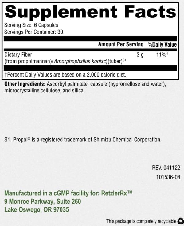 HormoneSynergy UltraFiber Lean Capsules by RetzlerRx - 100% Natural and Soluble Propolmannan Fiber - Supports Satiety and Healthy Bowel Movements