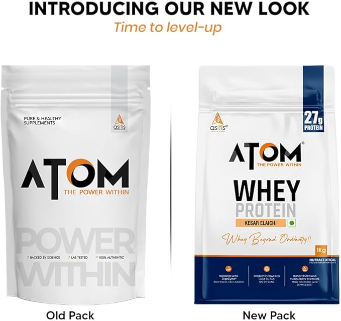 Asitis Nutrition AS-IT-is Atom Whey Protein 1kg/35.2 Oz with Digestive Enzymes | USA Labdoor Certified for Accuracy &amp Purity | Kesar Elaichi Flavor | 27g Protein | 5.7g Bcaaâ