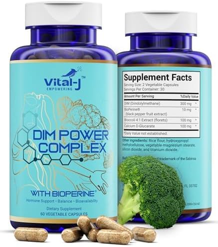 4-in-1 DIM Potent Complex 300mg - Estrogen Balance and Metabolism Energy &amp Menopause Support Supplement with Bioperine (x4) Calcium and Broccoli Extract - for Women and Men 60 Servings