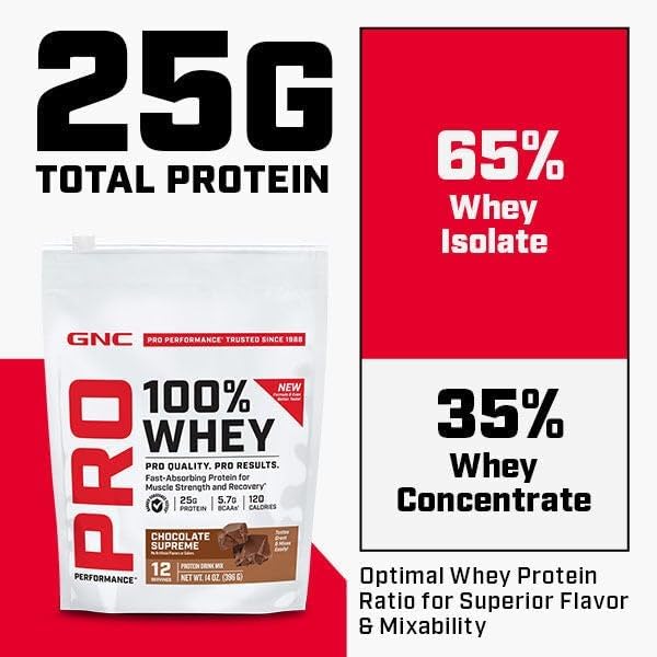 GNC Pro Performance 100% Whey Protein Powder 2.0 Fast Absorbing for Muscle Strength and Recovery Strawberry 12 Servings