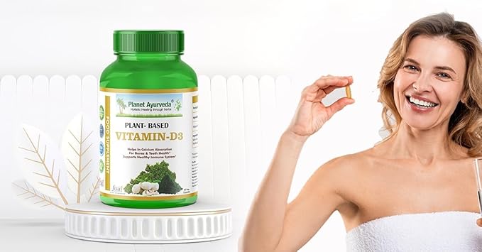 Planet Ayurveda Plant Based Vitamin D3 Organic Healthy Bones Immunity Mood for Women Men Children 60 CT (30-60 Days) (Pack of 1)