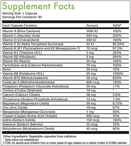 Pure Vitamin Club Daily Multivitamins - 90 Day Supply - NO Fillers NO Binders NO Added Ingredients. Simply The Perfect Blend of Vitamins and Minerals to Supplement a Balanced Diet