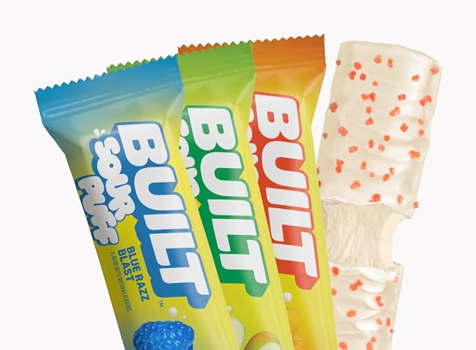 BUILT Bar Sour Puff Protein Bars - Variety Pack - 16g Protein Snack Bars with Collagen - Calorie Conscious &amp Gluten Free - 12 Count