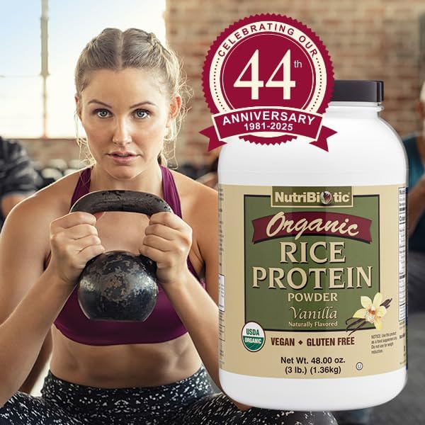 NutriBiotic Certified Organic Rice Protein Vanilla 3 Lb. | Low Carbohydrate Vegan Protein Powder | Raw Certified Kosher &amp Keto Friendly | Made Without Chemicals GMOs &amp Gluten | Easy to Dige