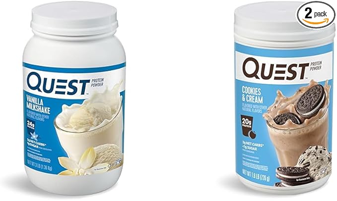 Quest Vanilla Milkshake 24g Protein 3 Pound and Cookies &amp Cream 20g Protein 1.6 Pound Protein Powders