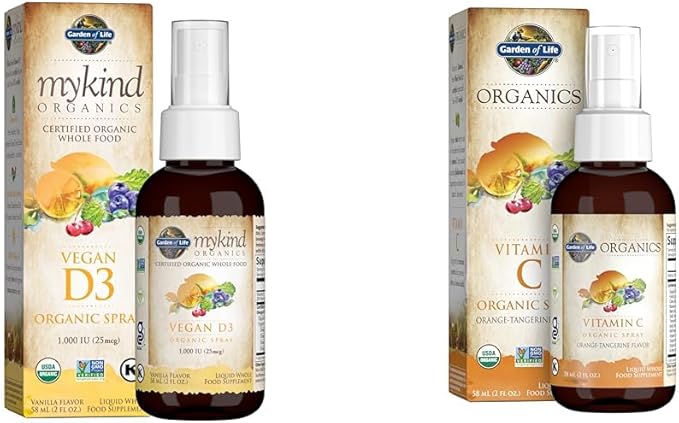 Garden of Life Organic Vegan Vitamin D3 1000 IU Liquid Spray with Vitamin C and Omegas Immune and Skin Health Support