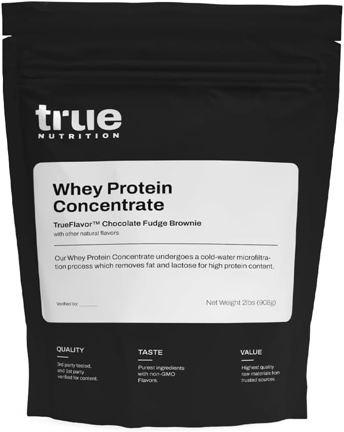 True Nutrition Whey Protein Concentrate Powder - 24g Complete Whey Protein per Serving - High Leucine Full Amino Acid Profile - Gluten Free Soy Free Vegetarian - Chocolate Fudge Brownie - 2lb