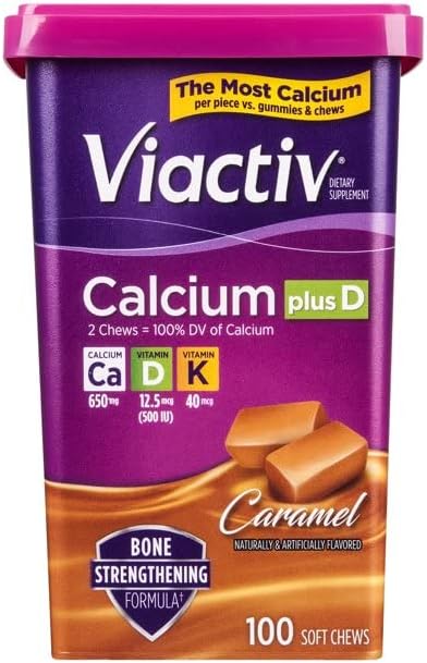 Viactiv Max Formula Calcium +Vitamin D3 Supplement for Bone Health Rich Caramel 100 Soft Chews - 5 Pack