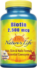 Nature's Life Biotin 2500mcg | Healthy Hair Skin Nail &amp Metabolism Support | Non-GMO | 200 Vegetable Capsules