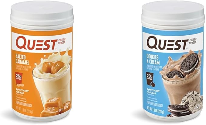 Quest Nutrition Salted Caramel Protein Powder 26g Protein 1g Sugar Low Carb Gluten Free 1.6 Pounds 24 Servings &amp Cookies &amp Cream Protein Powder 20g Protein 1g Sugar Low Carb Gluten F