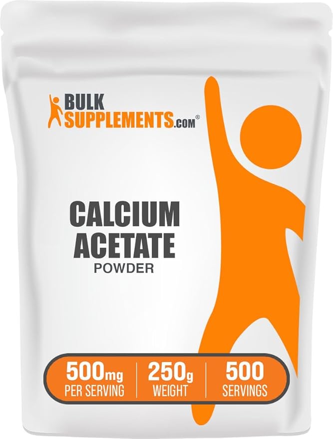 BulkSupplements.com Calcium Acetate Powder - Calcium Supplement Food Grade - Pure &amp Gluten Free 500mg per Serving 250g (8.8 oz) (Pack of 1)